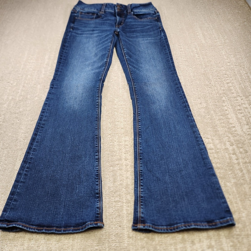 American Eagle Artist Flare Jeans Women 8 Low Rise Super Stretch Denim Y2K Blue